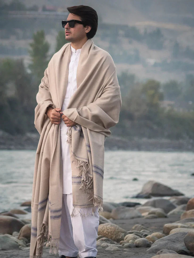 Handwoven Pure Wool Shawl with Border - Lightweight