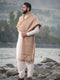 Handwoven Dark Beige Pure Wool Shawl with Border - Lightweight