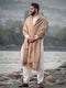 Handwoven Dark Beige Pure Wool Shawl with Border - Lightweight