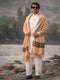 Handwoven Pure Wool Shawl with Border - Lightweight Deep Saffron Color