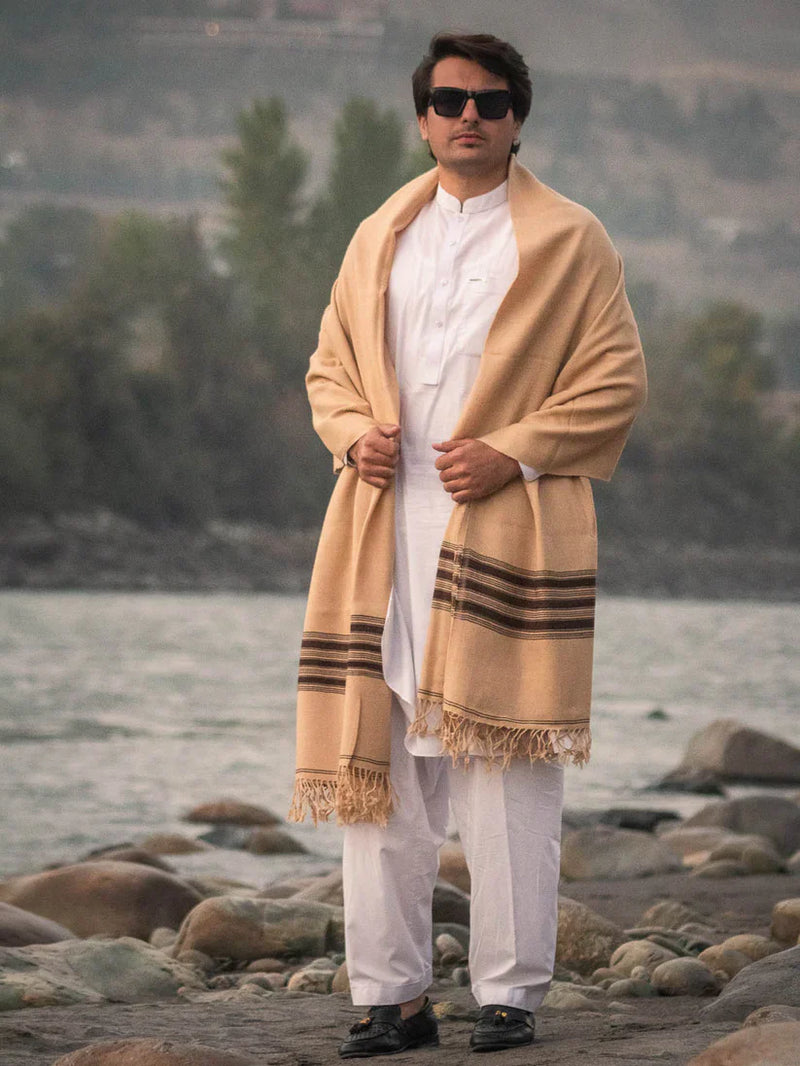 Handwoven Pure Wool Shawl with Border - Lightweight Deep Saffron Color