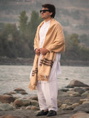 Handwoven Pure Wool Shawl with Border - Lightweight Deep Saffron Color