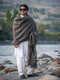Chitral Umber Premium Sheep Wool Shawl - Thick Charcoal Brown Shawl with Red and Gold Tribal Border