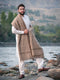 Chitral Highland Premium Sheep Wool Shawl - Handmade Thick Light Brown Shawl with Geometric Artistic Border